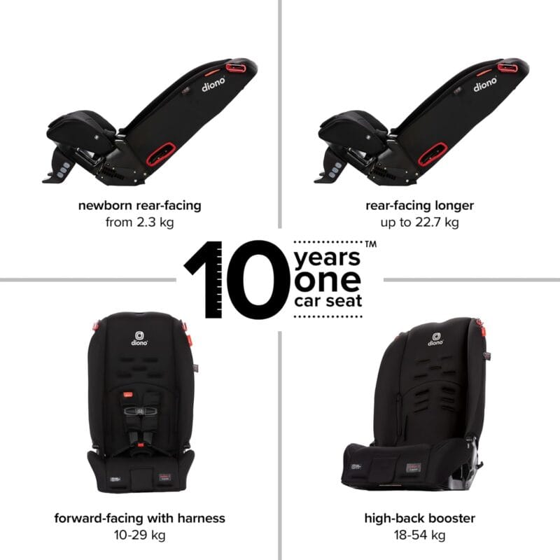 Diono Radian 3R, 3-in-1 Convertible Car Seat, Rear Facing & Forward Facing, 10 Years 1 Car Seat, Slim Fit 3 Across, Jet Black