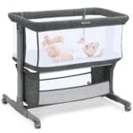 Ezebaby Bedside Bassinet for Baby, Portable Baby Bassinet Bedside Sleeper for Newborn Infants with Wheels Storage Basket, Adjustable 7 Heights and All Mesh Sides