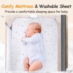 Ezebaby Bedside Bassinet for Baby, Portable Baby Bassinet Bedside Sleeper for Newborn Infants with Wheels Storage Basket, Adjustable 7 Heights and All Mesh Sides