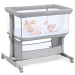 Ezebaby Bedside Bassinet for Baby, Portable Baby Bassinet Bedside Sleeper for Newborn Infants with Wheels Storage Basket, Adjustable 7 Heights and All Mesh Sides