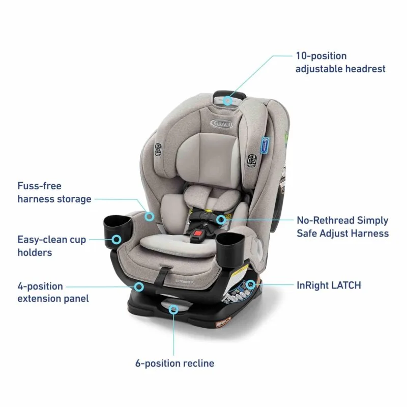 Graco Extend2Fit 3-in-1 Convertible Car Seat, 3 Modes – Rear Facing, Forward Facing Baby Car Seat and Highback Booster Seat, Adjustable Extension Panel for Extra Legroom, Ashten