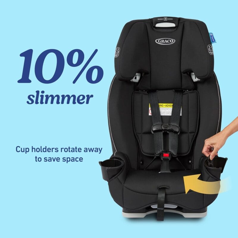 Graco® Slimfit 3-in-1 Convertible Car Seat, Ultra-Space-Saving Design, Silas, Suitable for Rear and Forward-Facing, Highback Booster Seat with 10-Position Headrest