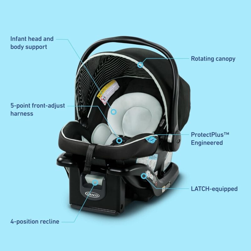 Graco® SnugRide Lite LX Infant Car Seat, Lightweight Rear-Facing Seat for Babies 4–30 lb, 4-Position Adjustable Base, Latch Installation & ProtectPlus Engineered, Studio