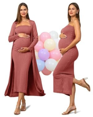Rnxrbb 2 PCS Tube Baby Shower Maternity Dress Cardigan Set Bodycon Long | Soft stretch fabric with mix-and-match styling for summer to winter gender reveals special occasions | Babyz Corner Rnxrbb 2 PCS Tube Baby Shower Maternity Dress Cardigan Set Bodycon Long | Soft stretch fabric with mix-and-match styling for summer to winter, gender reveals & special occasions