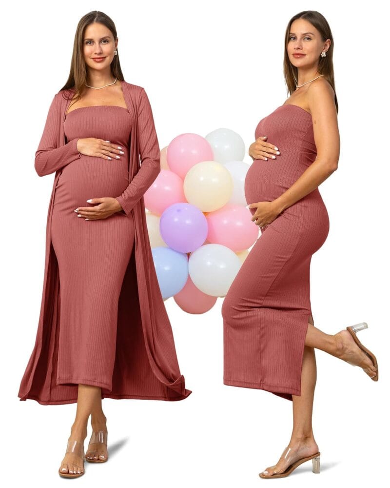 Rnxrbb 2 PCS Tube Baby Shower Maternity Dress Cardigan Set Bodycon Long | Soft stretch fabric with mix-and-match styling for summer to winter gender reveals special occasions | Babyz Corner Rnxrbb 2 PCS Tube Baby Shower Maternity Dress Cardigan Set Bodycon Long | Soft stretch fabric with mix-and-match styling for summer to winter, gender reveals & special occasions