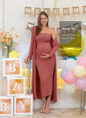Rnxrbb 2 PCS Tube Baby Shower Maternity Dress Cardigan Set Bodycon Long | Soft stretch fabric with mix-and-match styling for summer to winter, gender reveals & special occasions