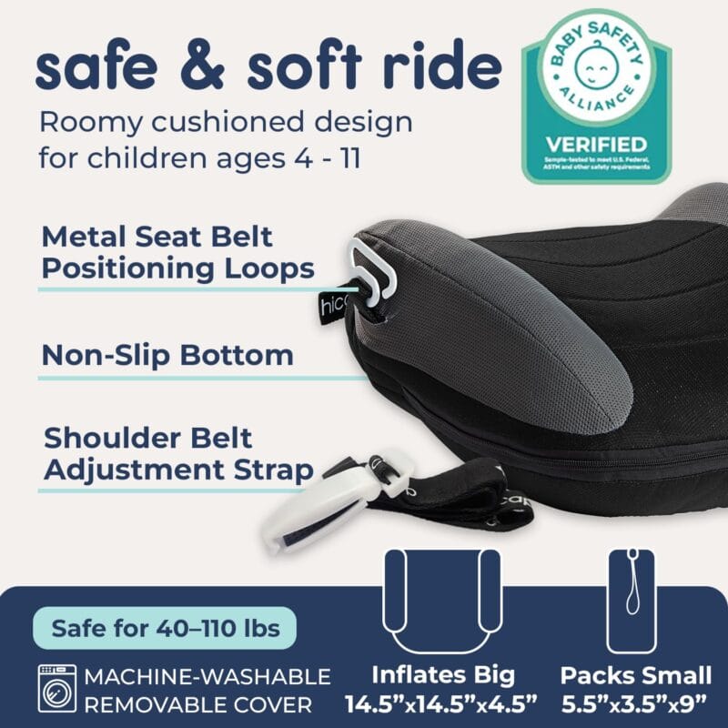 UberBoost Inflatable Booster Seat for Car, Travel Booster Seat, Black/Gray