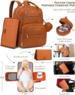 71XNT2SBVDL_AC_SL1500_ | Babyz Corner Brown leather-look diaper backpack with multiple pockets and a detachable pacifier case.Includes fold-out diaper pad, wipe pocket, and side carry options.