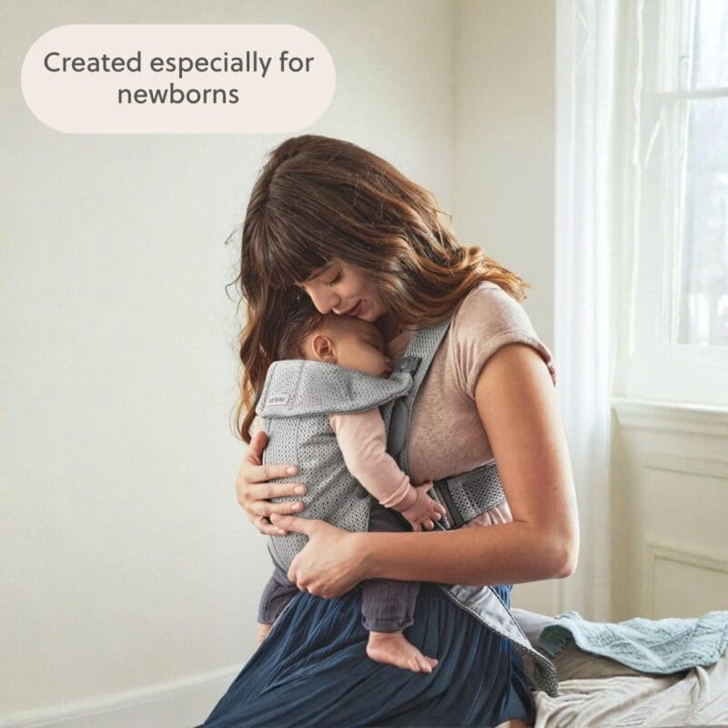 BabyBjörn Baby Carrier Mini, Gray, 3D Mesh | Newborn Carrier (7-15 lbs), Ergonomic, Easy-to-Use