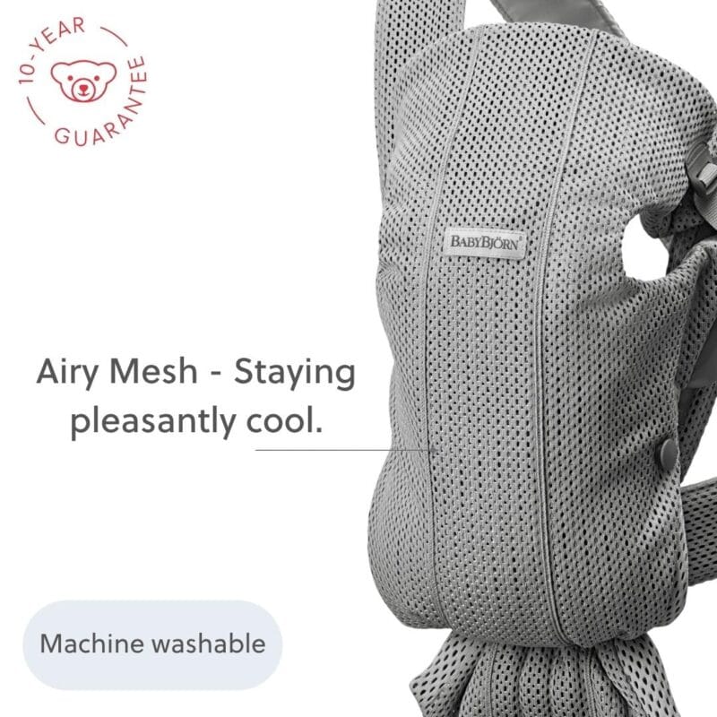BabyBjörn Baby Carrier Mini, Gray, 3D Mesh | Newborn Carrier (7-15 lbs), Ergonomic, Easy-to-Use