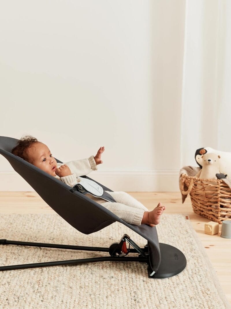 BabyBjörn Bouncer Balance Soft, Cotton/Jersey, Dark Gray/Gray 2-in-1 Adjustable Baby Bouncer Seat and Toddler Chair, Newborn to Toddler (8-29 lbs), 4 Positions, Lightweight &...