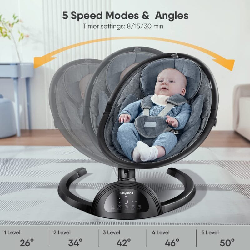 BabyBond Baby Swings for Infants, Bluetooth Infant Swing with Music Speaker | Baby Swing with 3 Seat Positions, 5-Point Harness, 5 Speeds and Remote Control - Portable Baby...