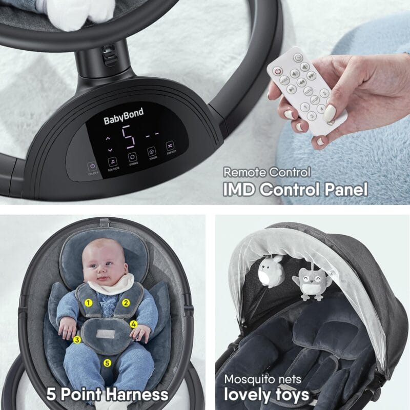 BabyBond Baby Swings for Infants, Bluetooth Infant Swing with Music Speaker | Baby Swing with 3 Seat Positions, 5-Point Harness, 5 Speeds and Remote Control - Portable Baby...