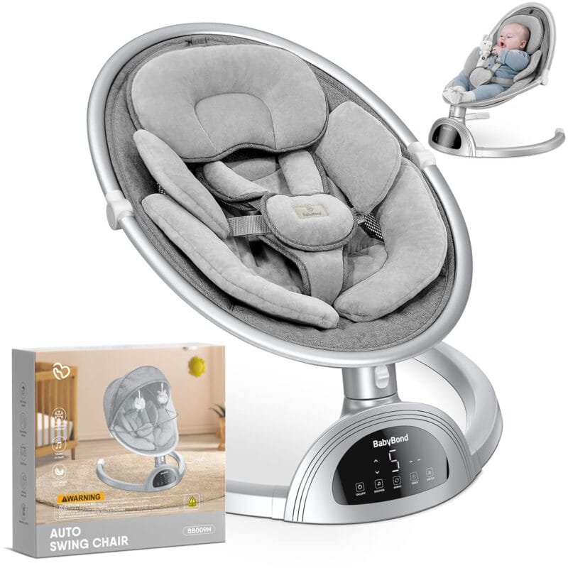 BabyBond Baby Swings for Infants, Bluetooth Infant Swing with Music Speaker | Baby Swing with 3 Seat Positions, 5-Point Harness, 5 Speeds and Remote Control - Portable Baby...