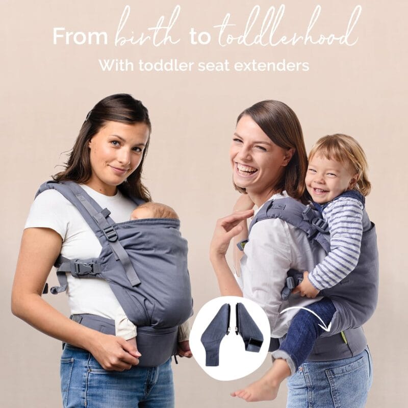 Boba X Ergonomic Baby Carrier, Newborn to Toddler, Grey | Fully Adjustable Panel and straps grow from 7 to 45 lbs, Padded Shoulders, Front & Back Carry that fits every body.
