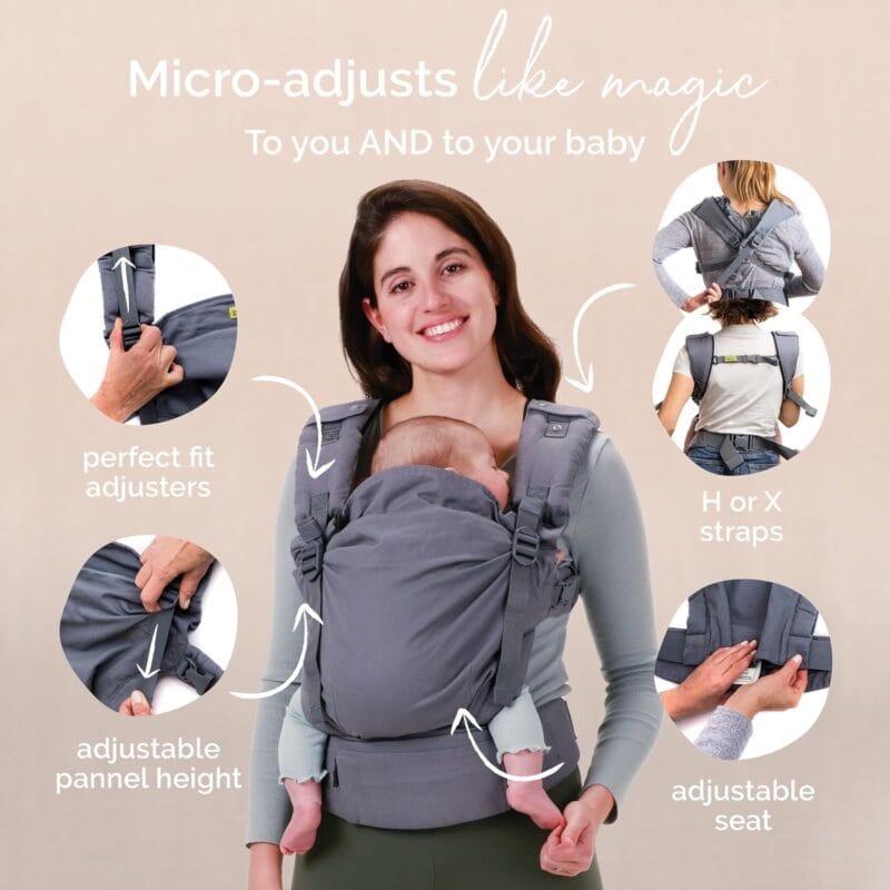Boba X Ergonomic Baby Carrier, Newborn to Toddler, Grey | Fully Adjustable Panel and straps grow from 7 to 45 lbs, Padded Shoulders, Front & Back Carry that fits every body.
