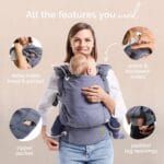 Boba X Ergonomic Baby Carrier, Newborn to Toddler, Grey | Fully Adjustable Panel and straps grow from 7 to 45 lbs, Padded Shoulders, Front & Back Carry that fits every body.