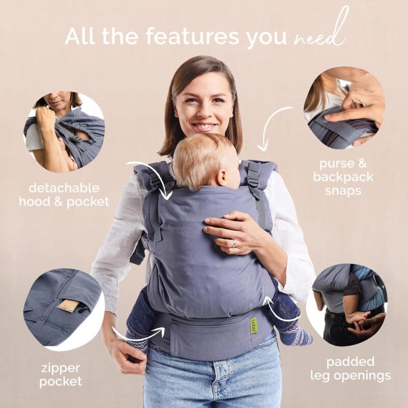 Boba X Ergonomic Baby Carrier, Newborn to Toddler, Grey | Fully Adjustable Panel and straps grow from 7 to 45 lbs, Padded Shoulders, Front & Back Carry that fits every body.