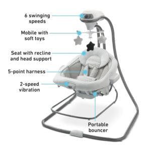 Graco DuetConnect LX Portable Baby Swing and Bouncer, Multi-Direction Baby Bouncer Seat, Multiple Swing Speeds, Great Gift for New Parents, Redmond