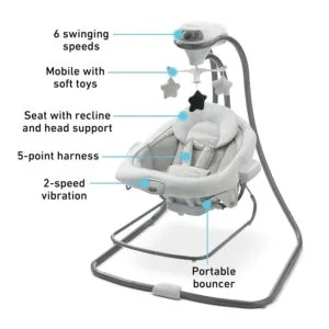 Graco DuetConnect LX Portable Baby Swing and Bouncer, Multi-Direction Baby Bouncer Seat, Multiple Swing Speeds, Great Gift for New Parents, Redmond
