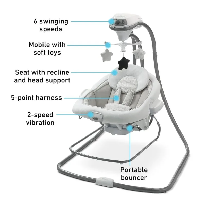 Graco DuetConnect LX Portable Baby Swing and Bouncer Multi-Direction Baby Bouncer Seat Multiple Swing Speeds Great Gift for New Parents Redmond | Babyz Corner Graco DuetConnect LX Portable Baby Swing and Bouncer, Multi-Direction Baby Bouncer Seat, Multiple Swing Speeds, Great Gift for New Parents, Redmond