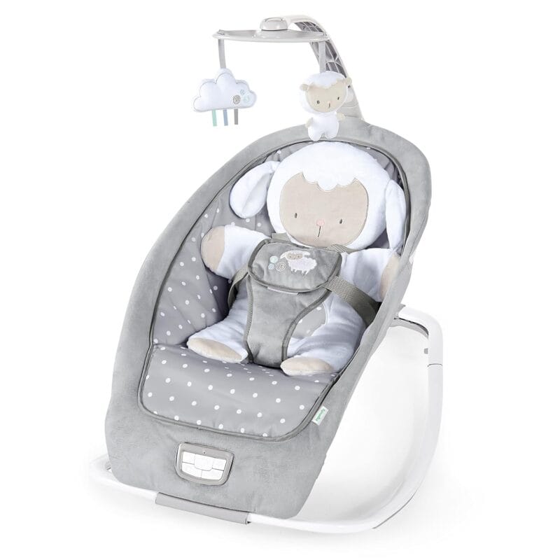 Ingenuity Boutique Collection Plush Modern Baby Rocker & Stationary Seat with Vibrations, Easy Fold, 0-30 Months Up to 40 lbs (Bella Teddy)