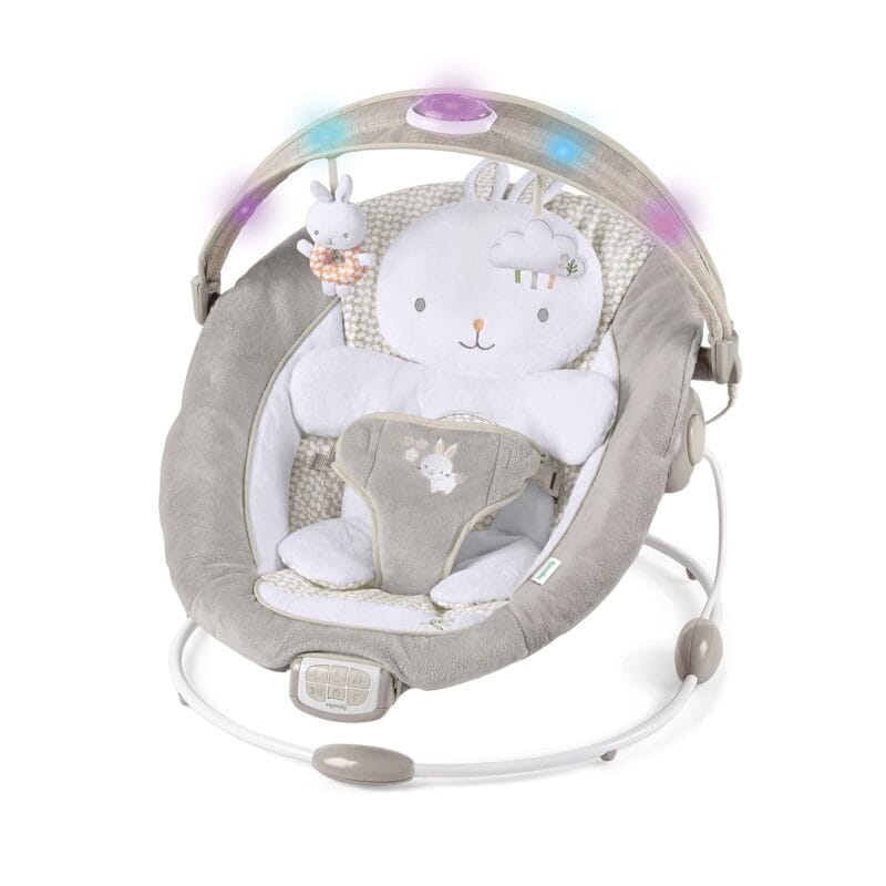 Ingenuity InLighten Baby Bouncer Infant Seat with Light Up -Toy Bar Vibrations Tummy Time Pillow Sounds 0-6 Months Up to 20 lbs Twinkle Tails Bunny | Babyz Corner Ingenuity InLighten Baby Bouncer Infant Seat with Light Up -Toy Bar, Vibrations, Tummy Time Pillow & Sounds, 0-6 Months Up to 20 lbs (Twinkle Tails Bunny)