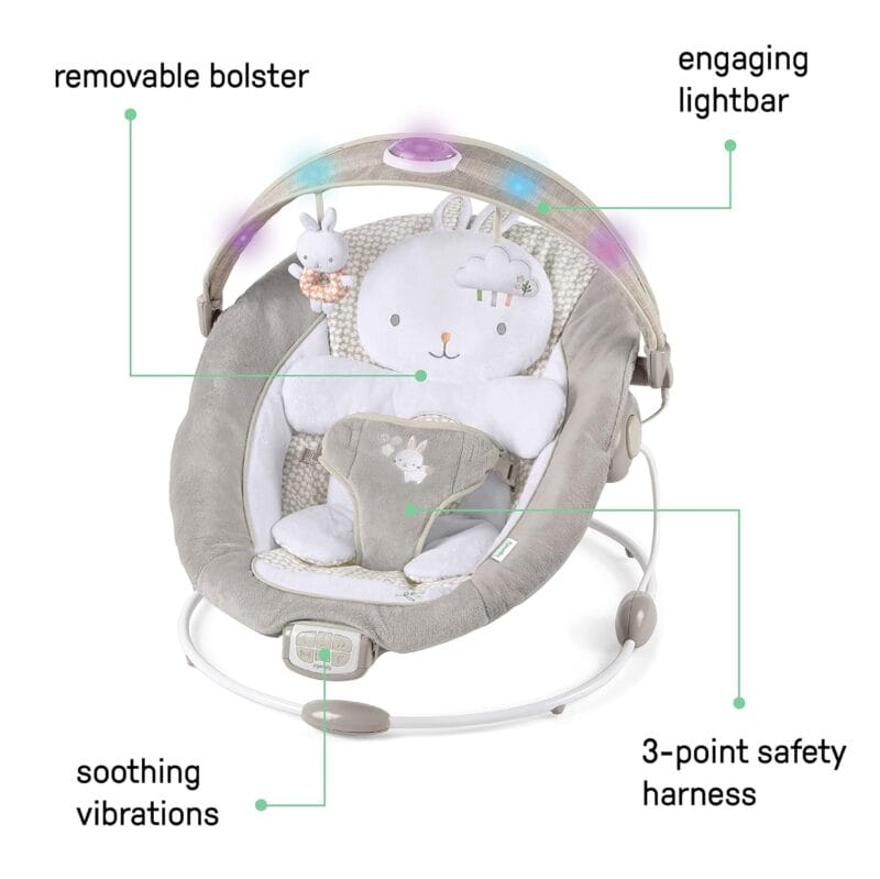 Ingenuity InLighten Baby Bouncer Infant Seat with Light Up -Toy Bar Vibrations Tummy Time Pillow Sounds 0-6 Months Up to 20 lbs Twinkle Tails Bunny | Babyz Corner Ingenuity InLighten Baby Bouncer Infant Seat with Light Up -Toy Bar, Vibrations, Tummy Time Pillow & Sounds, 0-6 Months Up to 20 lbs (Twinkle Tails Bunny)