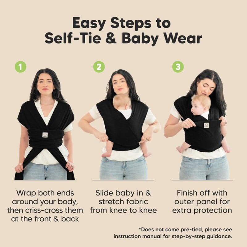 KeaBabies Baby Wrap Carrier, All in 1 Original Baby Carrier (Trendy Black) | Newborn to Toddler Sling, Easy to Wear, Hands Free Bonding, Lightweight, Breathable Infant Wraps
