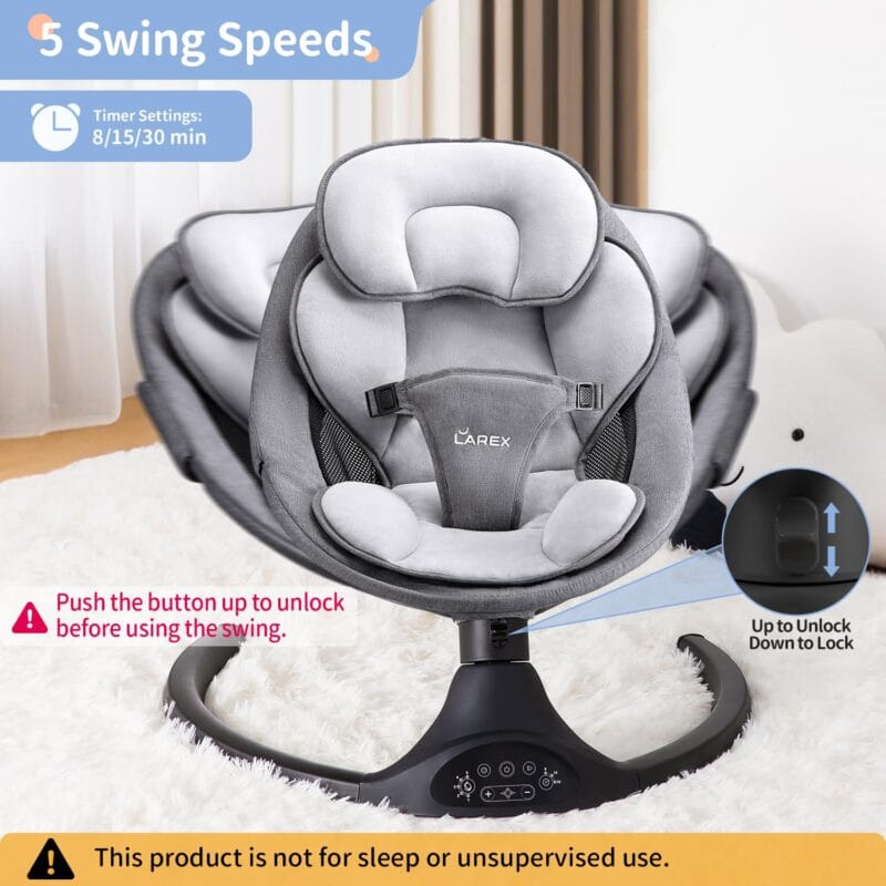 LAREX Baby Swing for Infants to Toddler with Remote Control Bluetooth | Portable Electric Infant Rocker with 5 Sway Speeds Timers 10 Melodies 3-Point Harness Max 20 lbs | Babyz Corner LAREX Baby Swing for Infants to Toddler with Remote Control & Bluetooth | Portable Electric Infant Rocker with 5 Sway Speeds & Timers, 10 Melodies, 3-Point Harness, Max 20 lbs,...