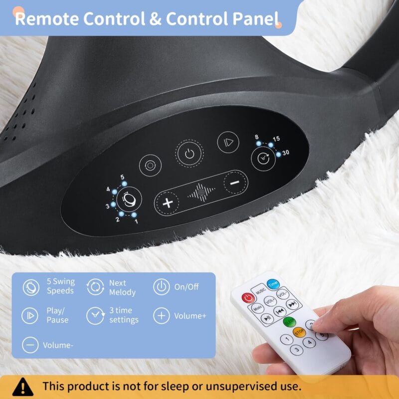 LAREX Baby Swing for Infants to Toddler with Remote Control & Bluetooth | Portable Electric Infant Rocker with 5 Sway Speeds & Timers, 10 Melodies, 3-Point Harness, Max 20 lbs,...