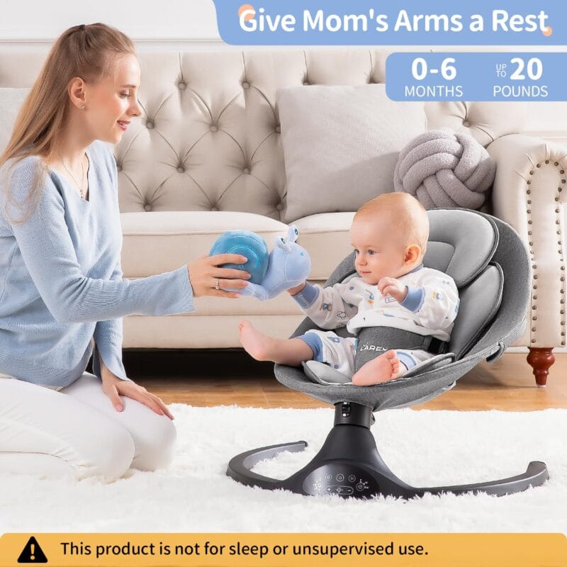 LAREX Baby Swing for Infants to Toddler with Remote Control Bluetooth | Portable Electric Infant Rocker with 5 Sway Speeds Timers 10 Melodies 3-Point Harness Max 20 lbs | Babyz Corner LAREX Baby Swing for Infants to Toddler with Remote Control & Bluetooth | Portable Electric Infant Rocker with 5 Sway Speeds & Timers, 10 Melodies, 3-Point Harness, Max 20 lbs,...