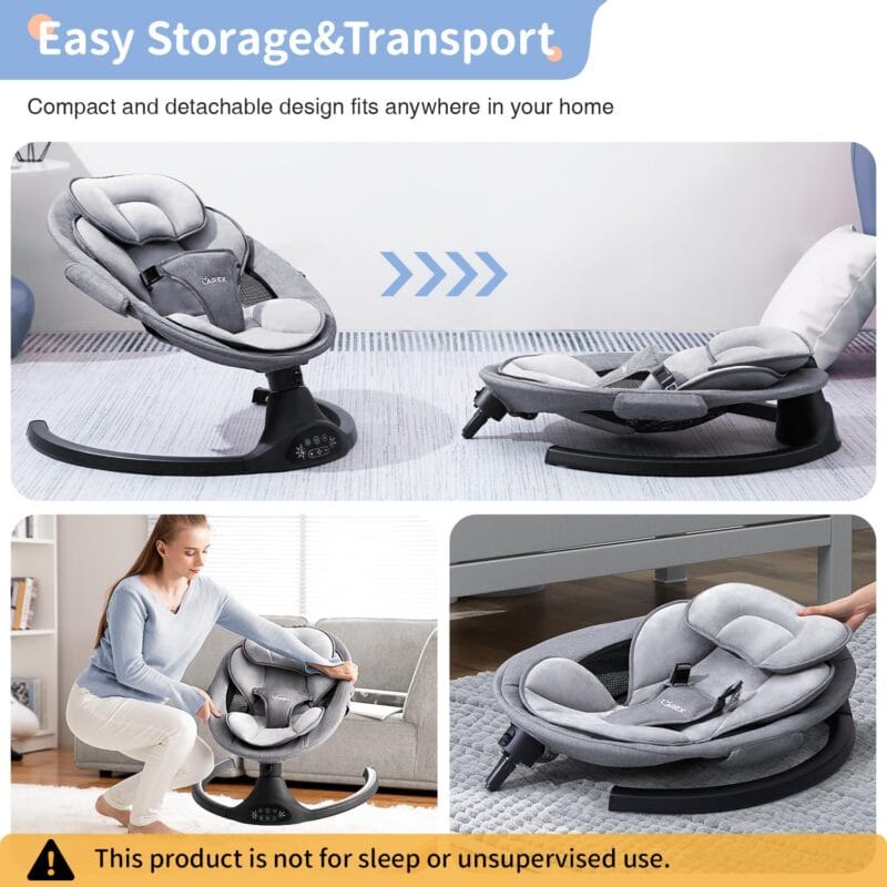 LAREX Baby Swing for Infants to Toddler with Remote Control & Bluetooth | Portable Electric Infant Rocker with 5 Sway Speeds & Timers, 10 Melodies, 3-Point Harness, Max 20 lbs,...