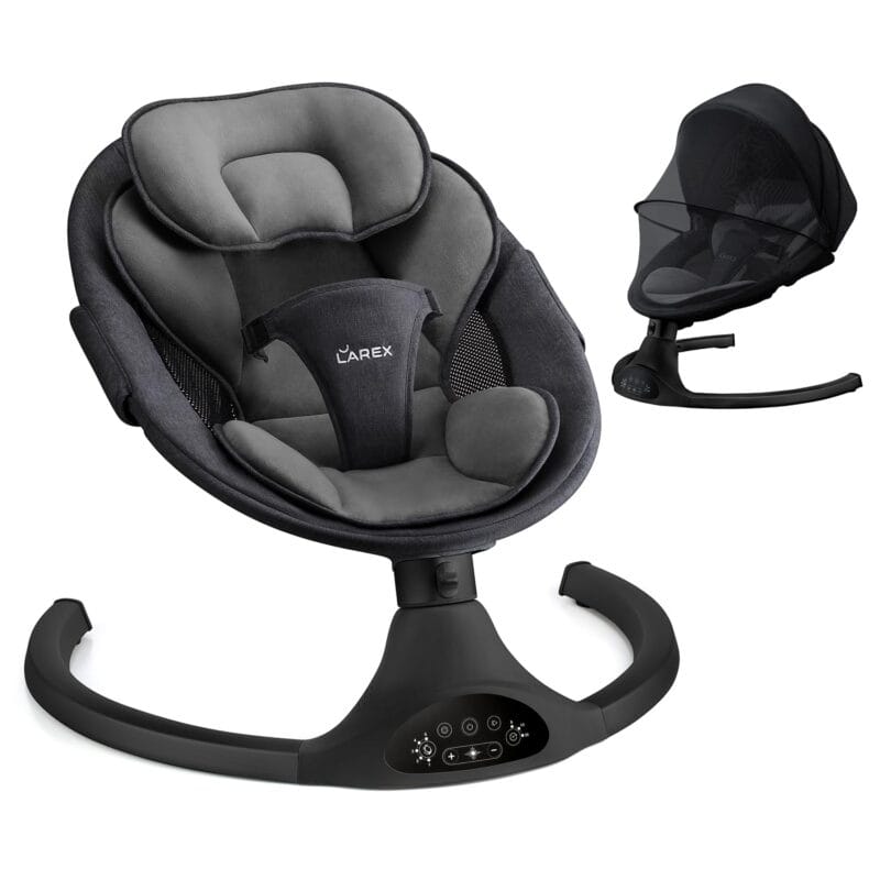 LAREX Baby Swing for Infants to Toddler with Remote Control & Bluetooth | Portable Electric Infant Rocker with 5 Sway Speeds & Timers, 10 Melodies, 3-Point Harness, Max 20 lbs,...