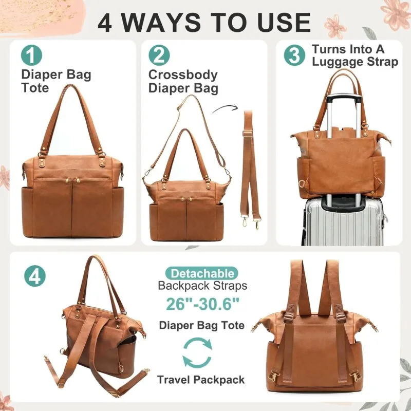MOMINSIDE Diaper Bag Tote Convertible Diaper Bag Backpack Tote Leather | 4 in 1 Baby Bag Hospital bag 13 Pockets Travel Diaper Tote Pañaleras Para Bebe with Changing Pad for Mom...