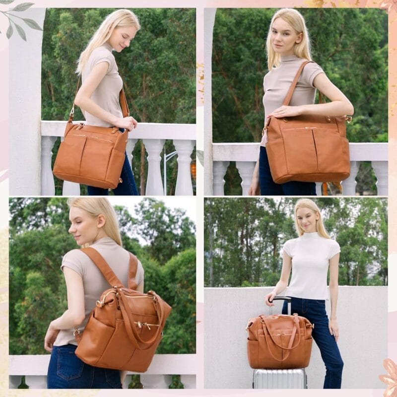 MOMINSIDE Diaper Bag Tote Convertible Diaper Bag Backpack Tote Leather | 4 in 1 Baby Bag Hospital bag 13 Pockets Travel Diaper Tote Pañaleras Para Bebe with Changing Pad for Mom...