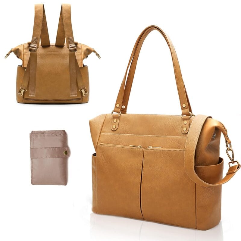 MOMINSIDE Diaper Bag Tote Convertible Diaper Bag Backpack Tote Leather | 4 in 1 Baby Bag Hospital bag 13 Pockets Travel Diaper Tote Pañaleras Para Bebe with Changing Pad for Mom...