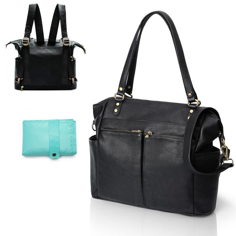 MOMINSIDE Diaper Bag Tote Convertible Diaper Bag Backpack Tote Leather | 4 in 1 Baby Bag Hospital bag 13 Pockets Travel Diaper Tote Pañaleras Para Bebe with Changing Pad for Mom...