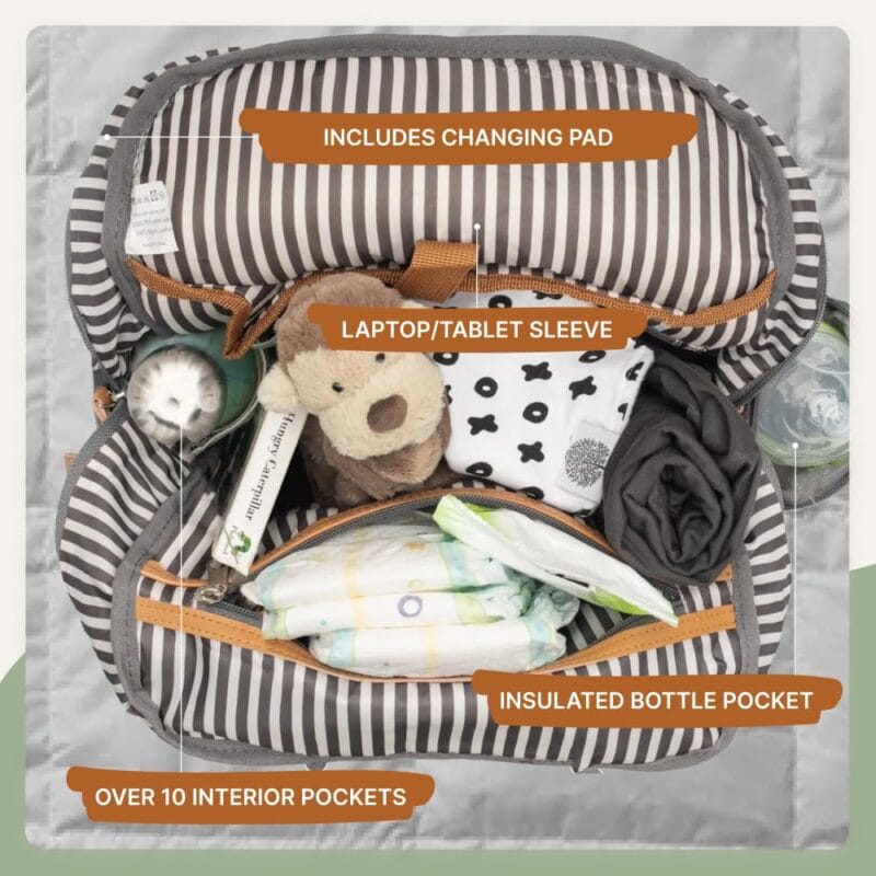 Parker Baby Co. Birch Bag, Birch Diaper Backpack, Insulated Pockets - Cream | Stylish diaper bag backpack with changing pad, stroller straps, 10+ pockets, and organized baby...