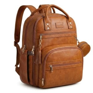 ROSEGIN Premium Vegan Leather Diaper Bag Backpack with Waterproof Changing Pad, Reinforced Zippers & Odor-Free, 20 Pockets Pro Organizer, Fits 15.6" Laptop, Stroller Straps,...