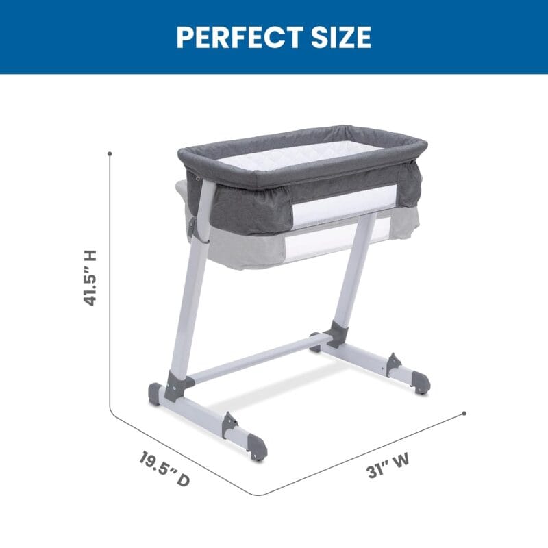 Simmons Kids By The Bed City Sleeper Bassinet - Adjustable Height Portable Crib with Wheels Airflow Mesh Grey Tweed | Babyz Corner Simmons Kids By The Bed City Sleeper Bassinet - Adjustable Height Portable Crib with Wheels & Airflow Mesh, Grey Tweed