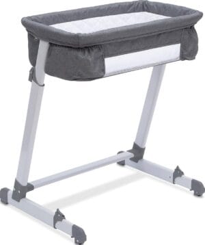 Simmons Kids By The Bed City Sleeper Bassinet - Adjustable Height Portable Crib with Wheels Airflow Mesh Grey Tweed | Babyz Corner Simmons Kids By The Bed City Sleeper Bassinet - Adjustable Height Portable Crib with Wheels & Airflow Mesh, Grey Tweed