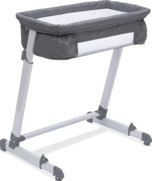Simmons Kids By The Bed City Sleeper Bassinet - Adjustable Height Portable Crib with Wheels & Airflow Mesh, Grey Tweed