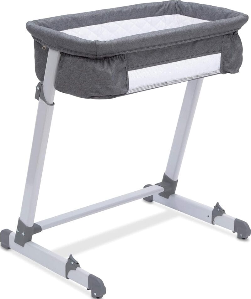 Simmons Kids By The Bed City Sleeper Bassinet - Adjustable Height Portable Crib with Wheels Airflow Mesh Grey Tweed | Babyz Corner Simmons Kids By The Bed City Sleeper Bassinet - Adjustable Height Portable Crib with Wheels & Airflow Mesh, Grey Tweed
