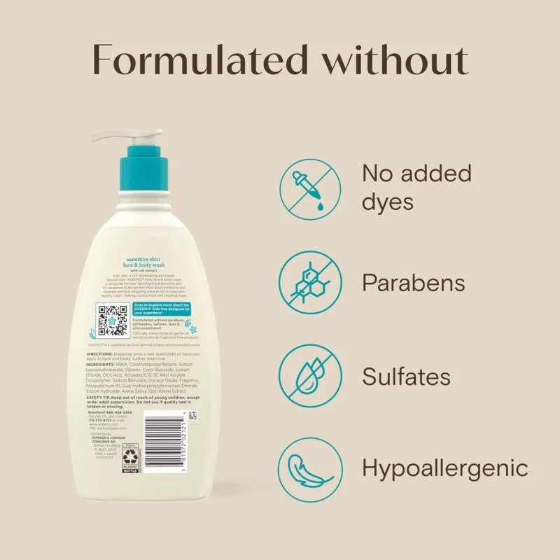 Aveeno Kids Face & Body Wash, Sensitive Skin, 18 fl. oz