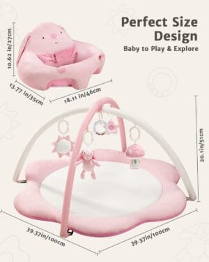 3-in-1 Baby Play Mat, Baby Seats for Infants for Sitting Up, Tummy Time Mat with 5 Detachable Toys, Activity Gym & Playmats for Babies 0-6 6-12 Months, Newborn Babies Shower Gifts