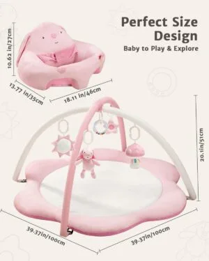3-in-1 Baby Play Mat, Baby Seats for Infants for Sitting Up, Tummy Time Mat with 5 Detachable Toys, Activity Gym & Playmats for Babies 0-6 6-12 Months, Newborn Babies Shower Gifts