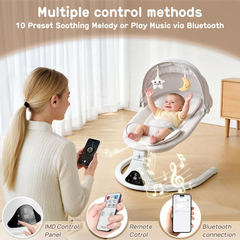 Electric Baby Swing with Remote Control,5 Speeds&Portable&Cozy(0-12M,Grey)