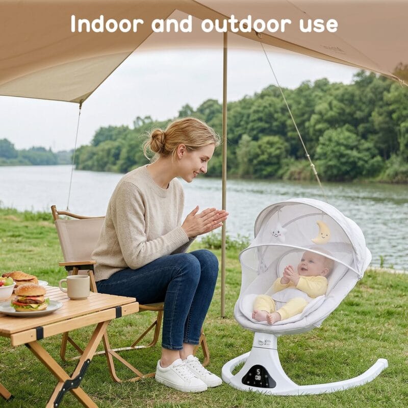 Electric Baby Swing with Remote Control,5 Speeds&Portable&Cozy(0-12M,Grey)