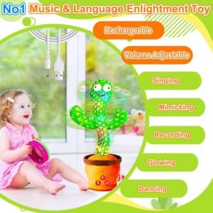 Rechargeable Dancing Talking Cactus Toy, Volume Adjustable Baby Toys